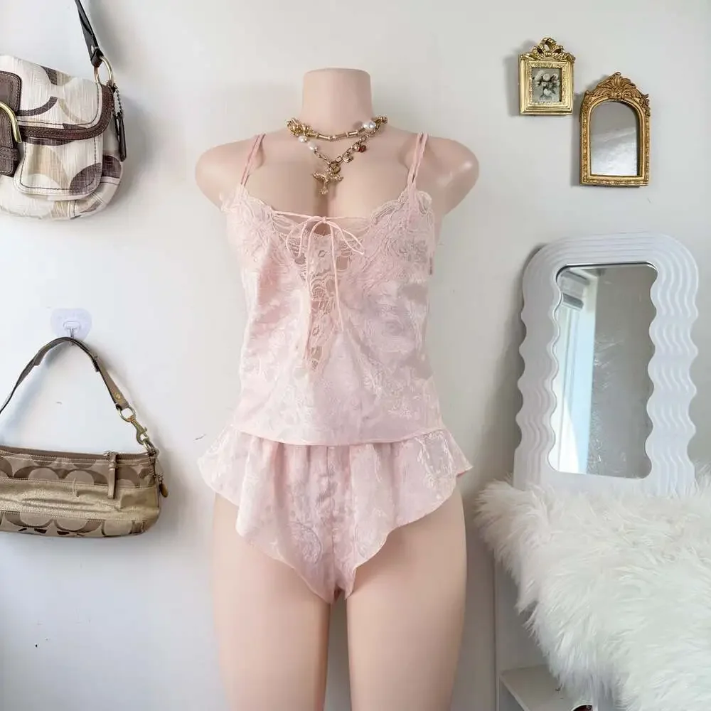Vintage Victoria's Secret Gold label Pink Satin Lingerie set